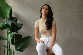 Woman in comfy loungewear at home