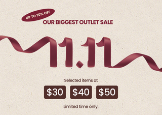 Rawbought 11.11 Outlet Sale banner featuring buttery-soft loungewear sets and knitwear on sale for $30, $40, and $50 — perfect for gifting or self-care.
