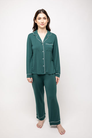1-Je Dors Long Pyjamas Pants-Jewel Green-Front