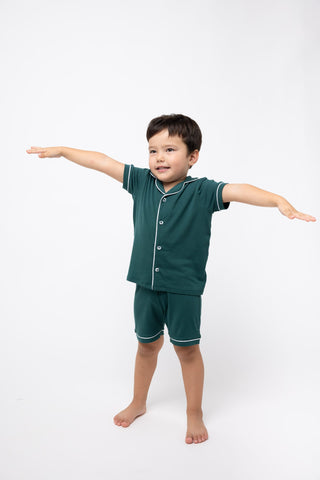 1-Kids’ Je Dors Short Set Pyjamas-Jewel Green-Front