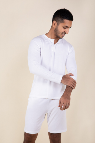 1-Men's Daydream Ribbed Henley Top WHITE-toucharm