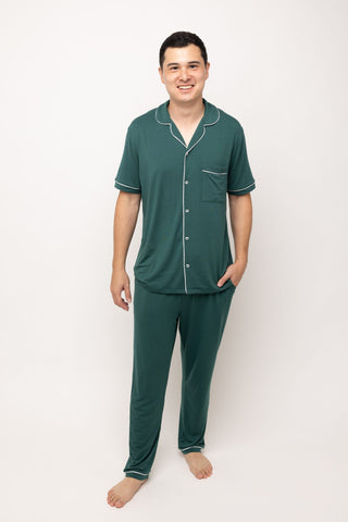 4-Men’s Je Dors Long Pyjamas Pants-Jewel Green-Close up