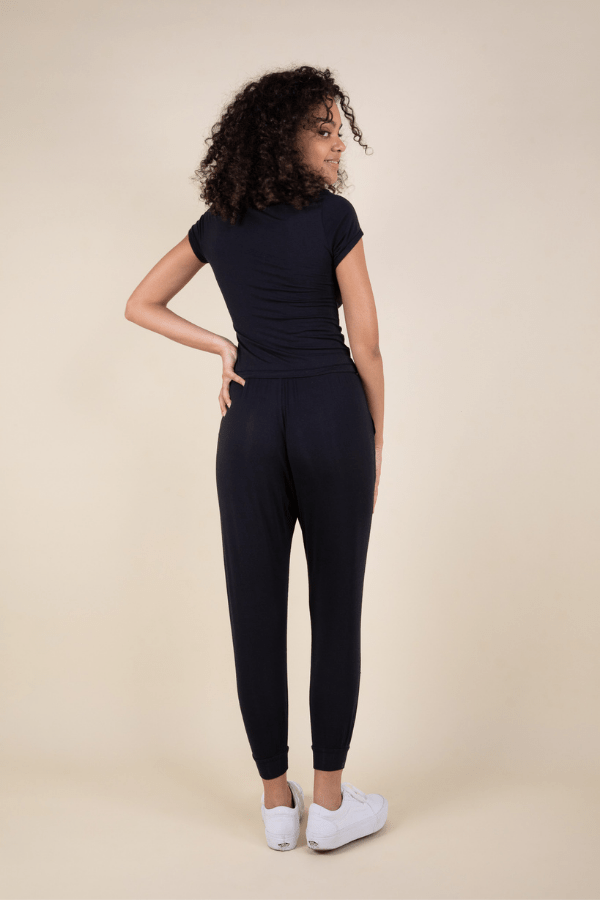 Black ribbed joggers shop