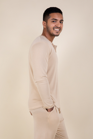 2-Men's Daydream Ribbed Henley Top OAT-sideclose