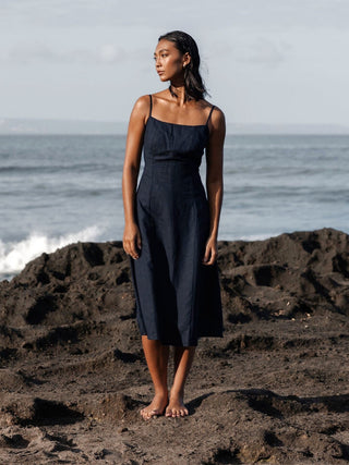 Terra Linen Midi Tie-Back Dress