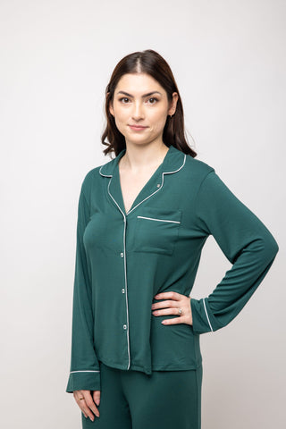 4-Je Dors Long Sleeve Pyjamas Top-Jewel Green-Front