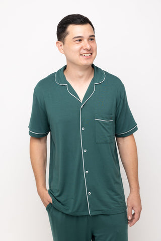 4-Men’s Je Dors Short Sleeve Pyjamas Top-Jewel Green-Close up